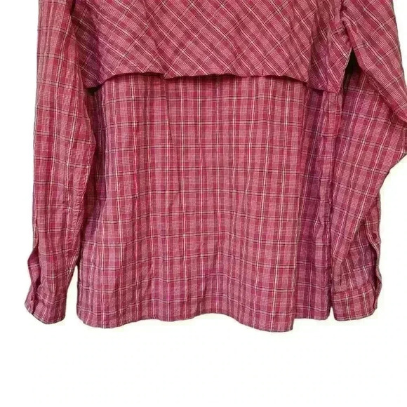 Cabela's Women's Pink Nylon/Poly Plaid Vented Fishing Outdoor Button Down Shirt - Picture 7 of 10